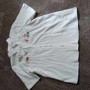 Alfred Dunner flamingo tropical beaded embroidered blouse